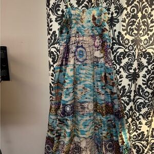 Elegant Blue and Brown Maxi Dress